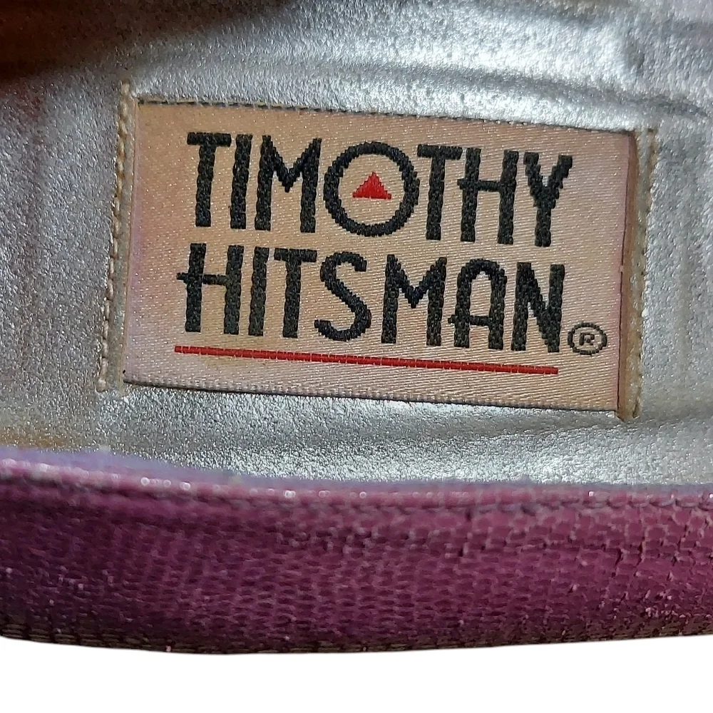 Timothy Hitsman Vintage Purple Dark Lavender Textured Leather Square Toe Heels